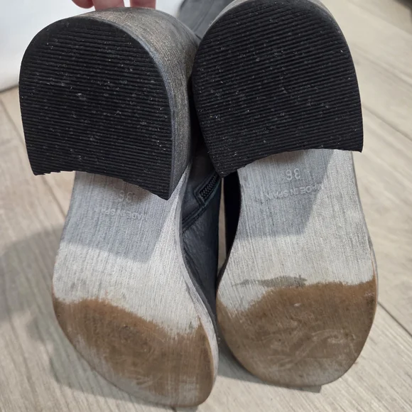 FREE PEOPLE Essential Boots 36 / 6 Washed Out Black Leather Tall Block Heel Boho - Picture 12 of 16